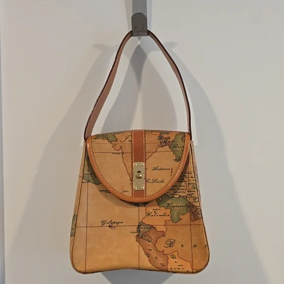 Alviero Martini| 1 Classe |Leather Vintage Map Print Purse | Limited Style - Picture 2 of 14